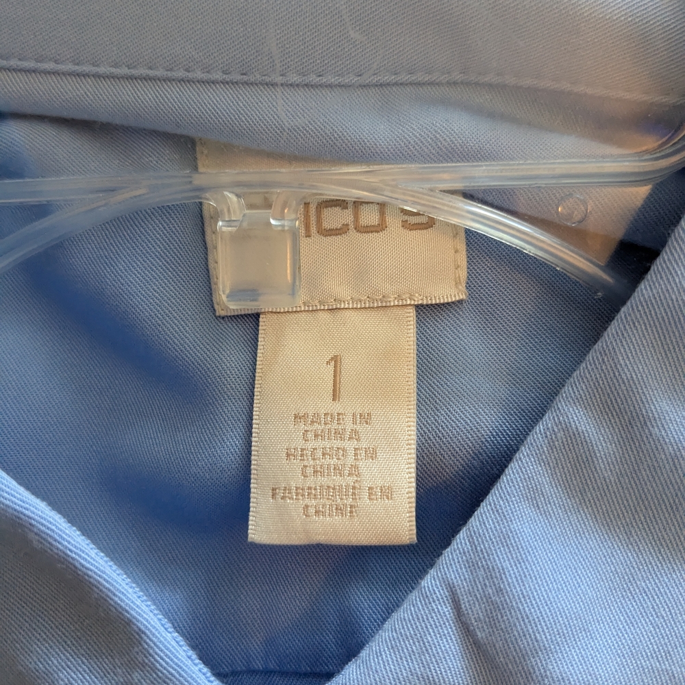 Chico's Sky Blue Tunic Blouse With Adjustable Sleeves